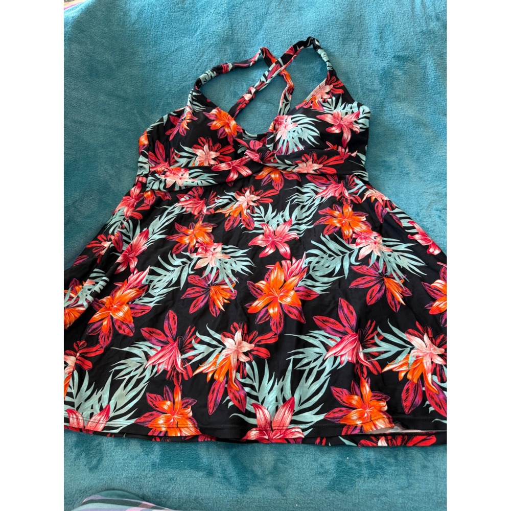 Jaclyn Smith Collection Floral Swimdress Black Tropical Plus Size 22W One Piece